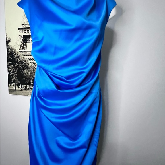 Chic Blue Satin Midi Dress - Picture 2 of 12